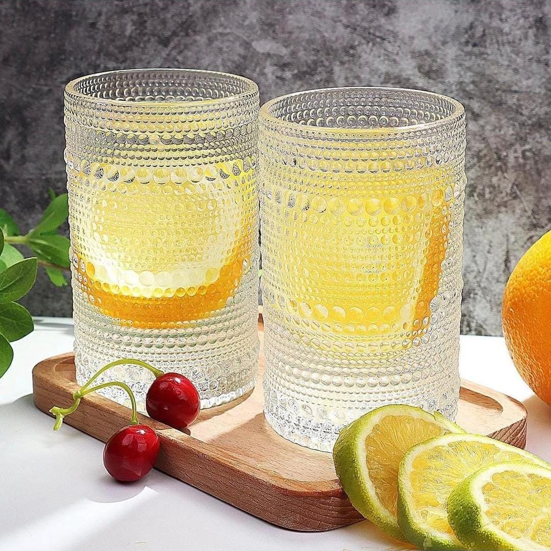 European Style Embossed Drinking Glasses – 6pcs | 400ml Elegant Tumblers for Water, Juice, Cocktails