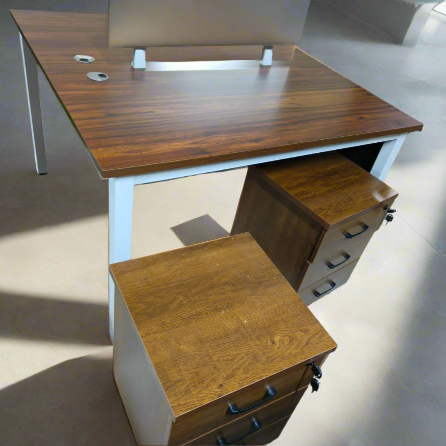 Executive 2 Person Office Workstation Desk with Lockable Drawers & Privacy Divider