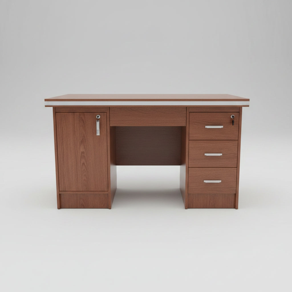 Executive Office Desk Lockable Wooden Workstation with Side Cabinets & Drawers Office Furniture