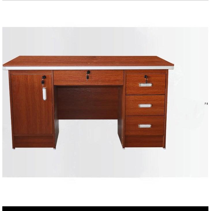Executive Office Desk Lockable Wooden Workstation with Side Cabinets & Drawers