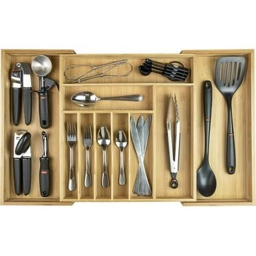 Expandable Bamboo Cutlery Drawer Organizer – 8 Grids, Adjustable 32.5cm–50cm