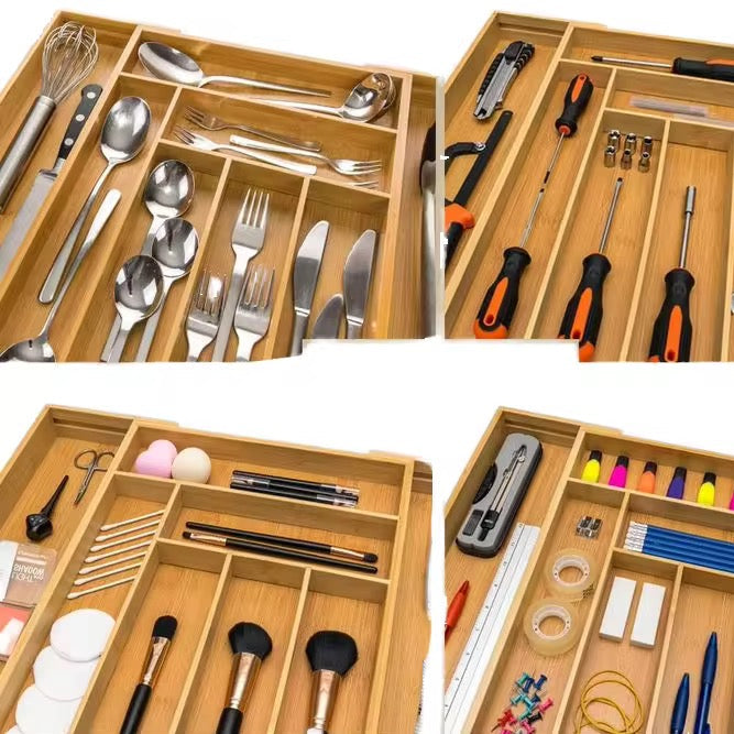 Expandable Bamboo Cutlery Drawer Organizer Multifunctional Wooden Utensil Tray.