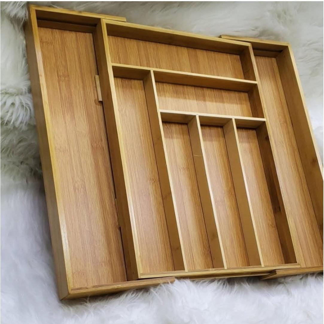 Expandable Bamboo Cutlery Organizer Adjustable Drawer Storage