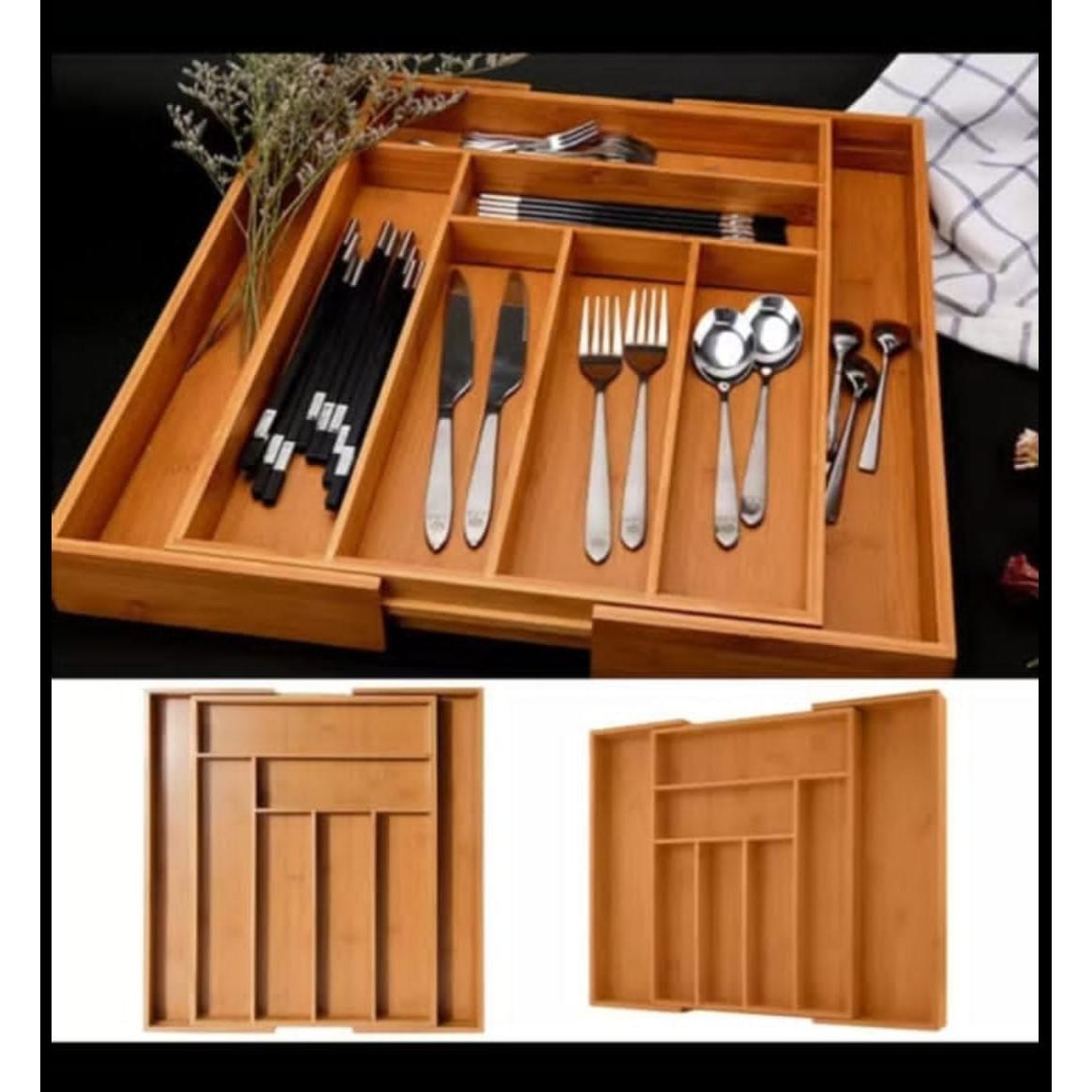 Expandable Bamboo Cutlery Organizer Adjustable Drawer Storage