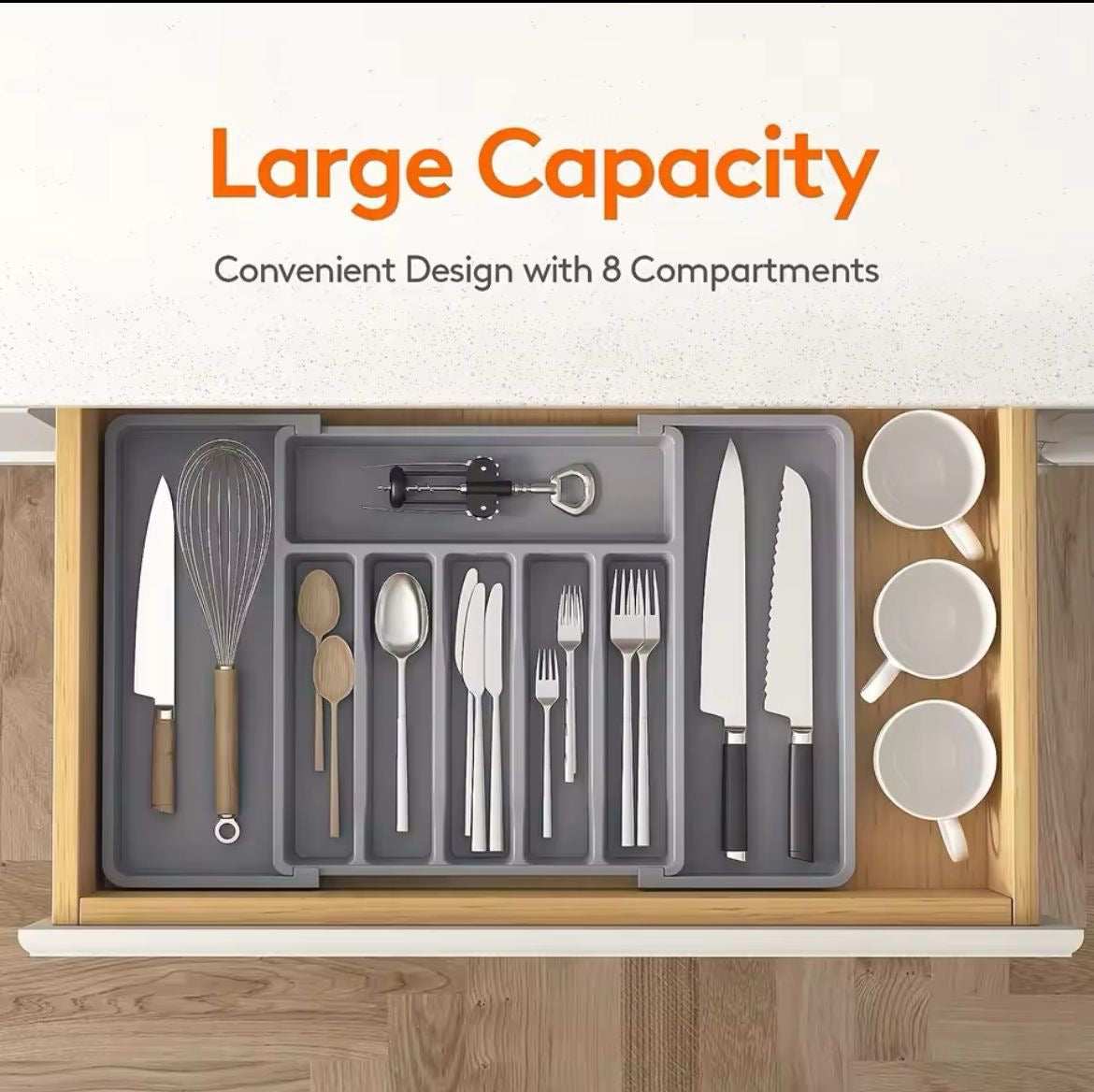 Expandable Cutlery Drawer Organizer – Adjustable Kitchen Tray (BPA-Free Plastic)