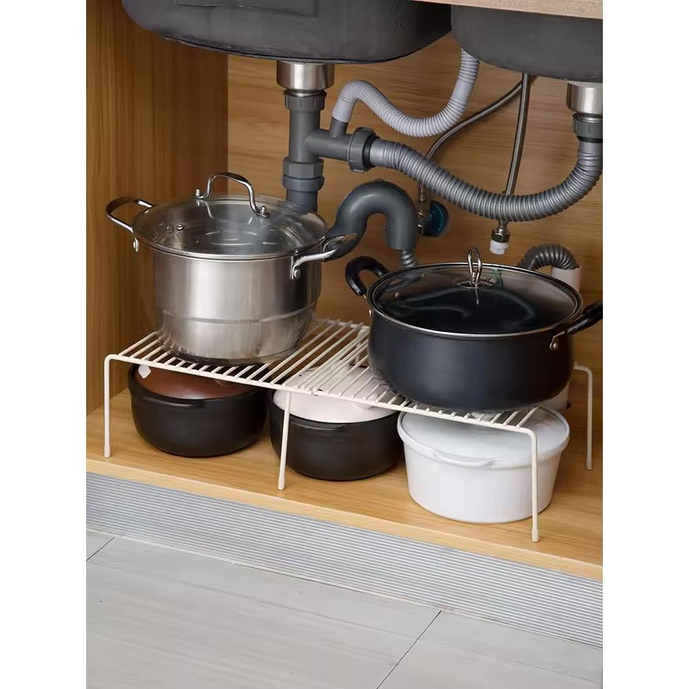 Expandable Metallic Shelf Raiser Retractable Iron Storage Rack (Black/White)