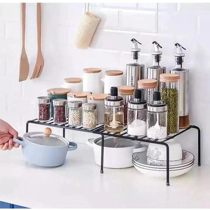 Expandable Metallic Shelf Raiser Retractable Iron Storage Rack (Black/White) Storage and organization Storage Hooks & Racks