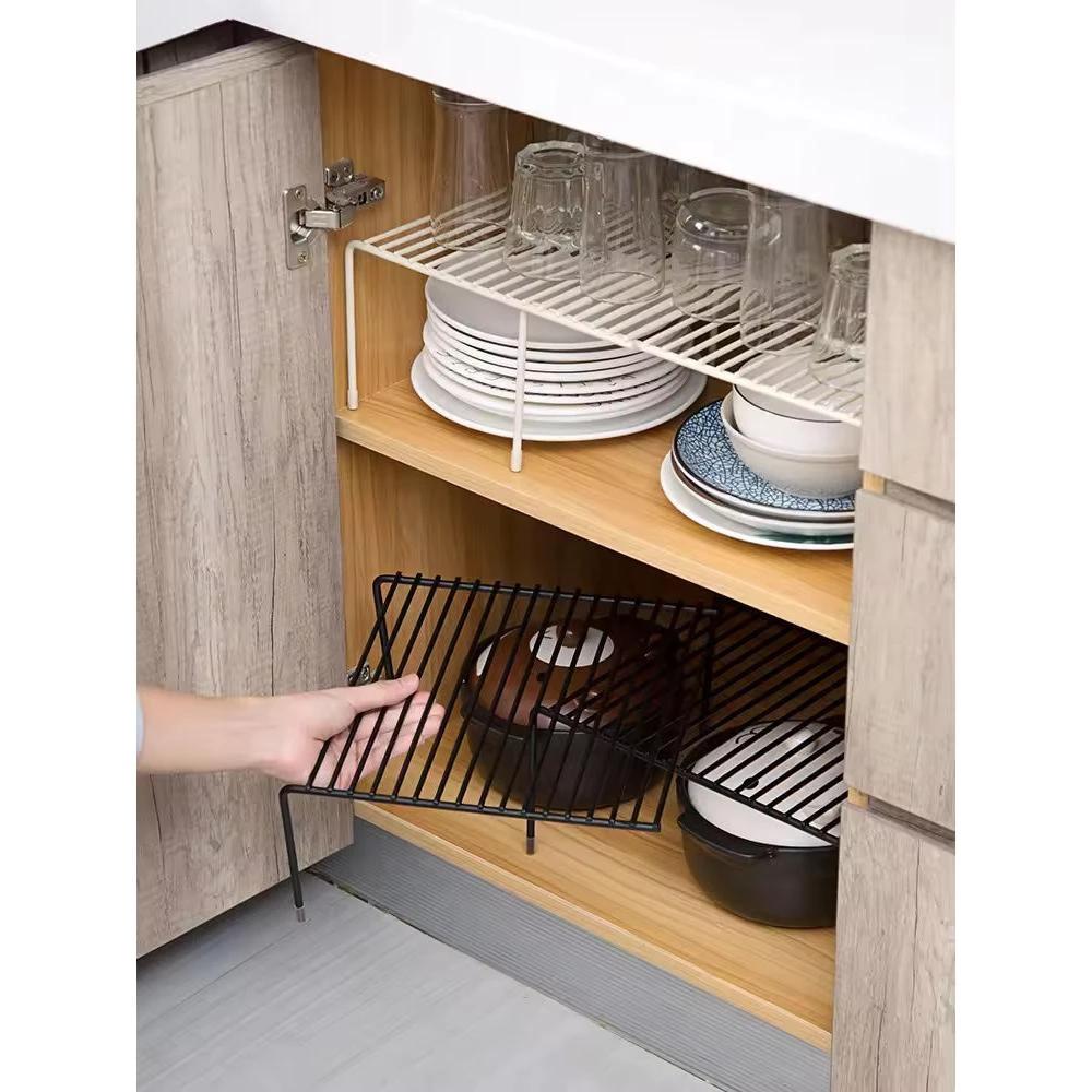 Expandable Metallic Shelf Raiser Retractable Iron Storage Rack (Black/White) Storage and organization Storage Hooks & Racks
