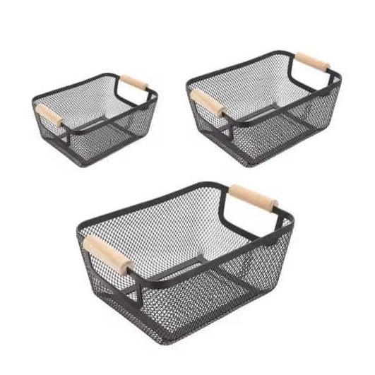Extra-Large Mesh Plastic Storage Baskets with Bamboo Handles Home organizer Household Storage Containers