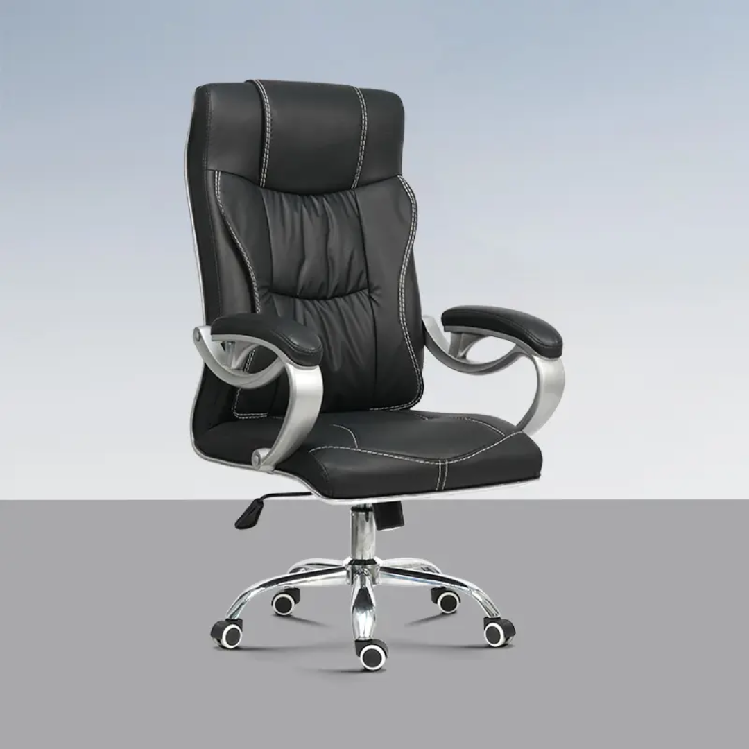 F226-1 Executive Leather Office Chair Ergonomic Design with Padded Armrests & Chrome Base