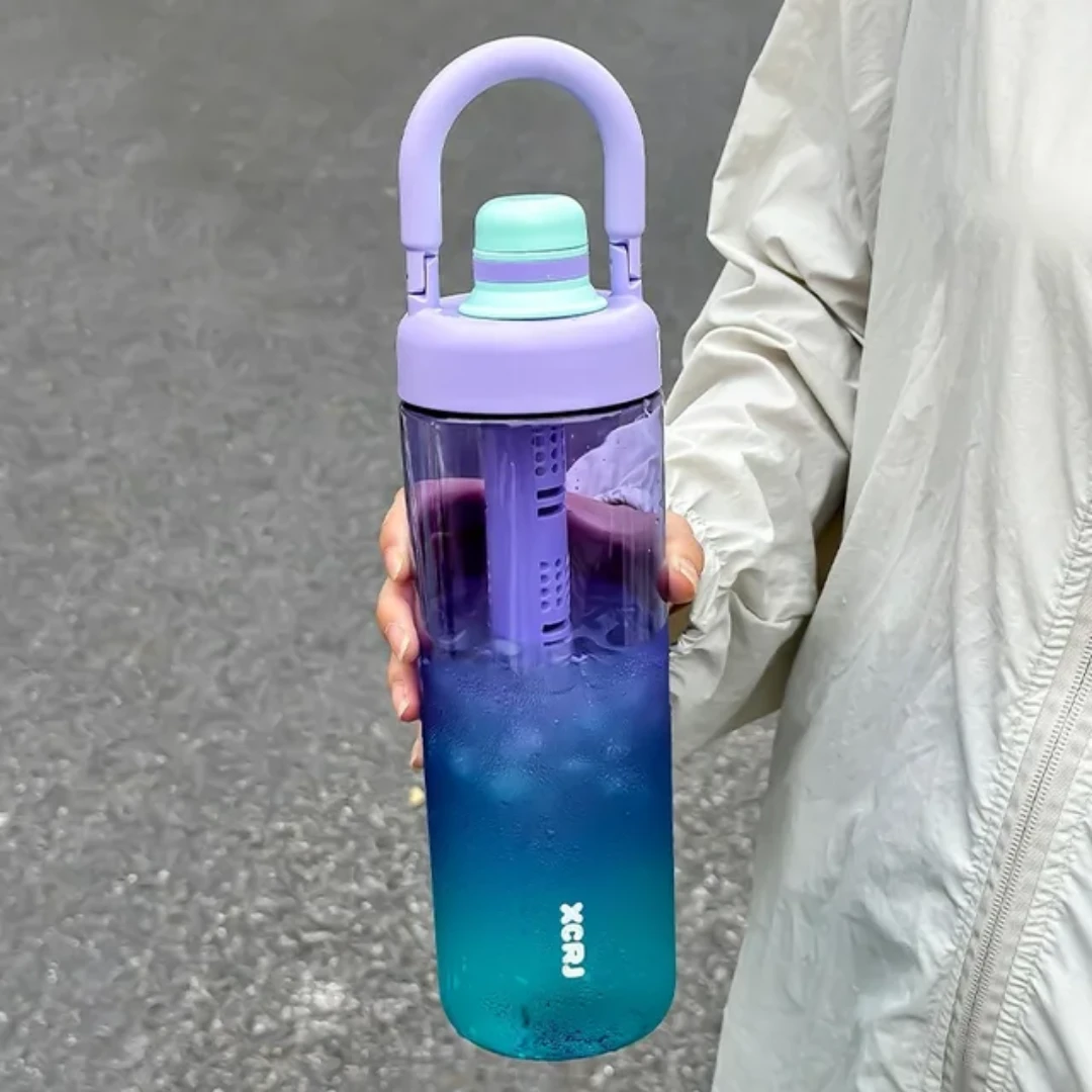 Fashion Gradient Color Outdoor Sports Portable Water Bottle with Strainer Travel Essentials Water Bottles