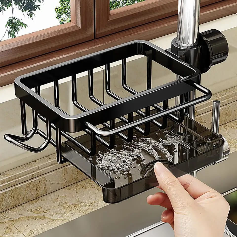 Faucet Drain Rack Kitchen Sink Organizer with Sponge Holder
