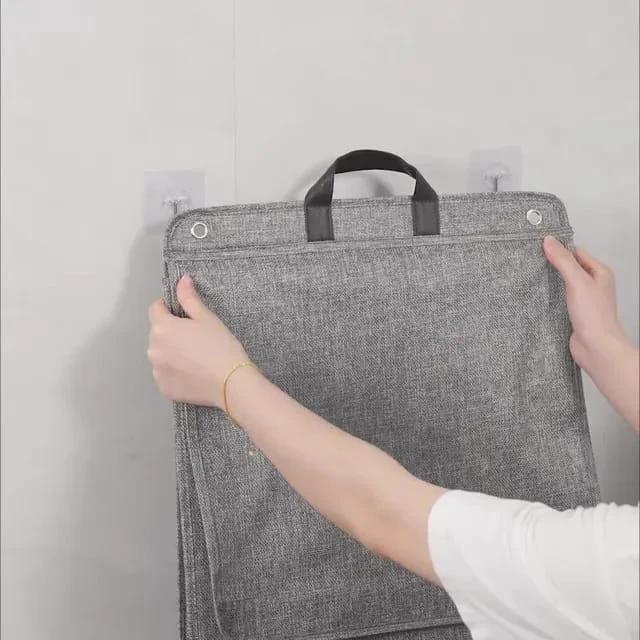 Foldable Adhesive Laundry Basket Hamper with Handle and Stickers | Punch-Free Wall Hanging Mesh Organizer - Grey & Beige Laundry hampers and basket Laundry Baskets