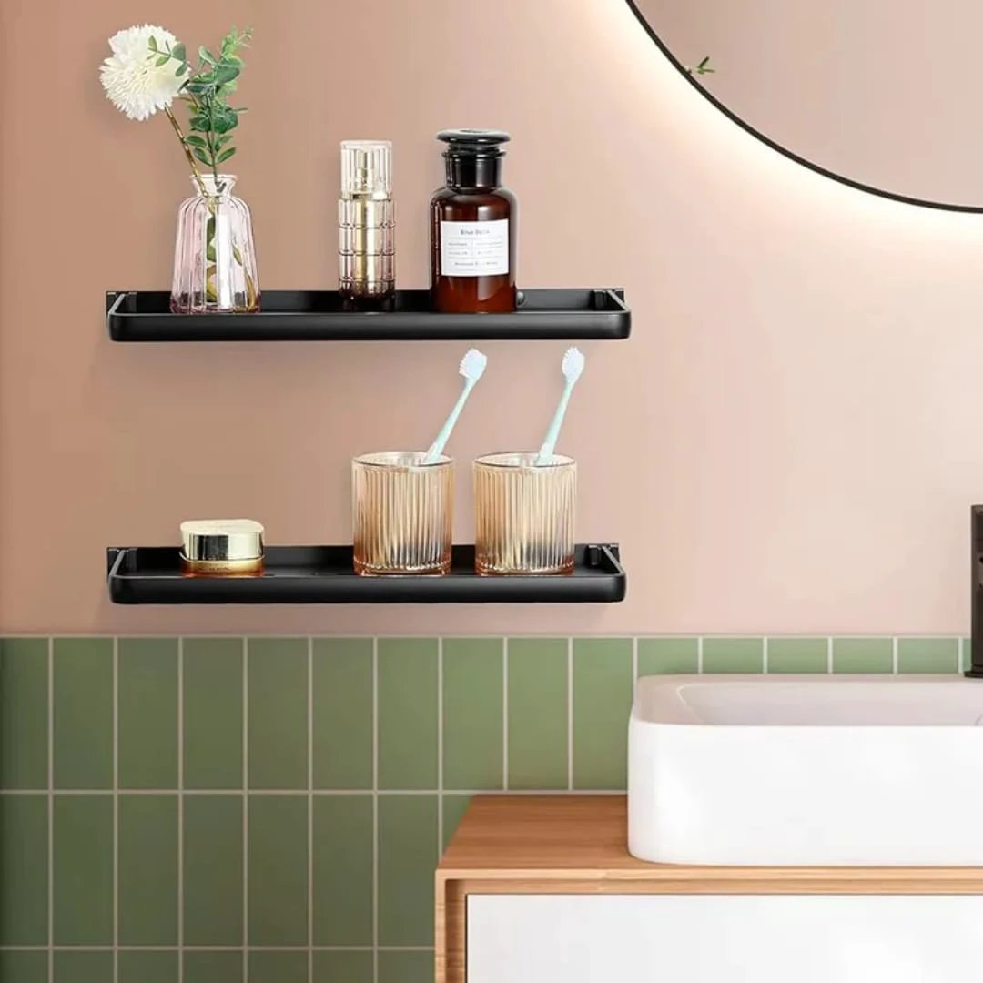 Foldable Aluminum Shower Rack Organizer Space-Saving Wall Shelf Bathroom Rack Storage Hooks & Racks