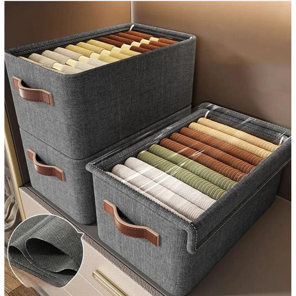 Foldable Closet Organizer Boxes with Cover – Grey | Small & Large Sizes Closet Organizers