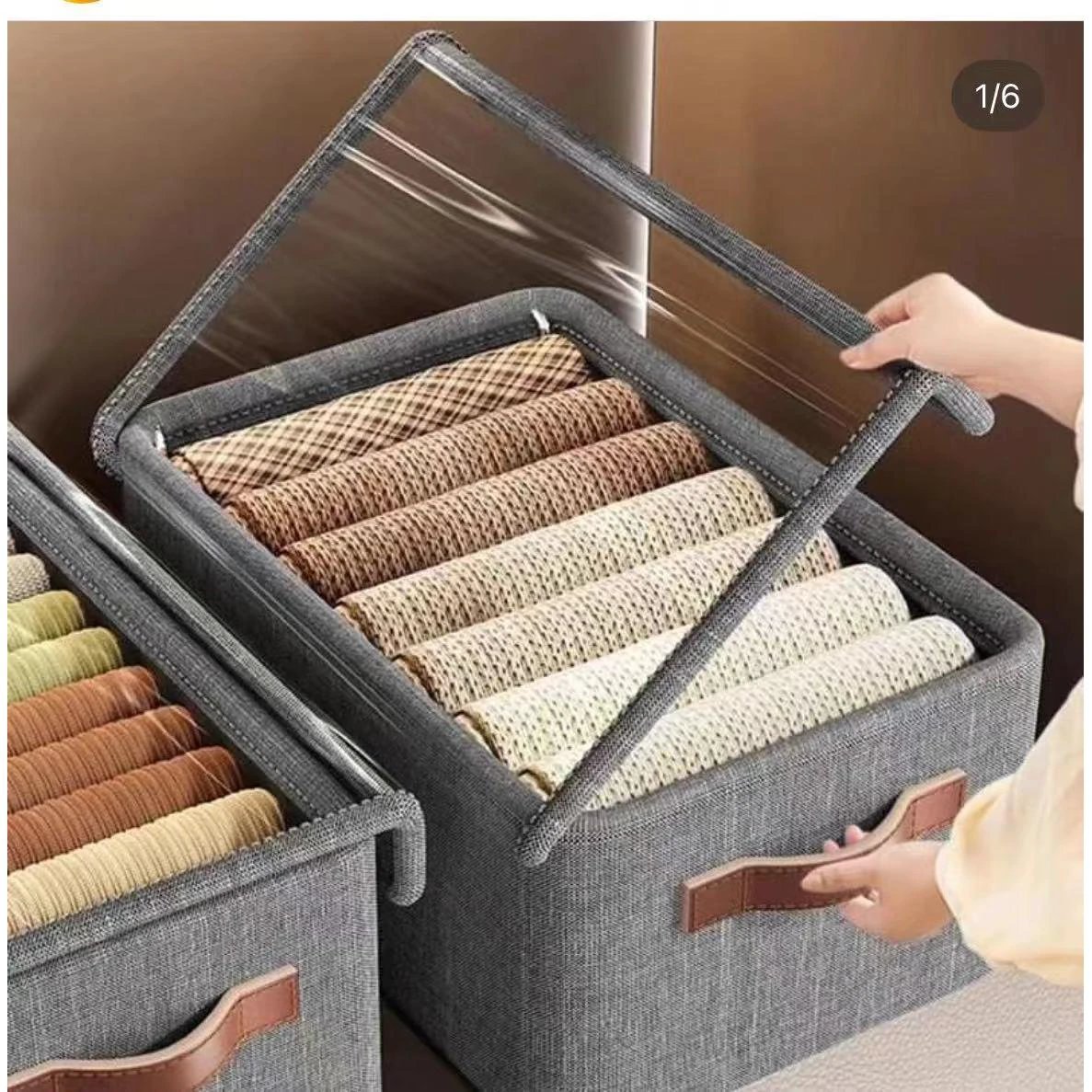Foldable Closet Organizer Boxes with Cover – Grey | Small & Large Sizes Closet Organizers