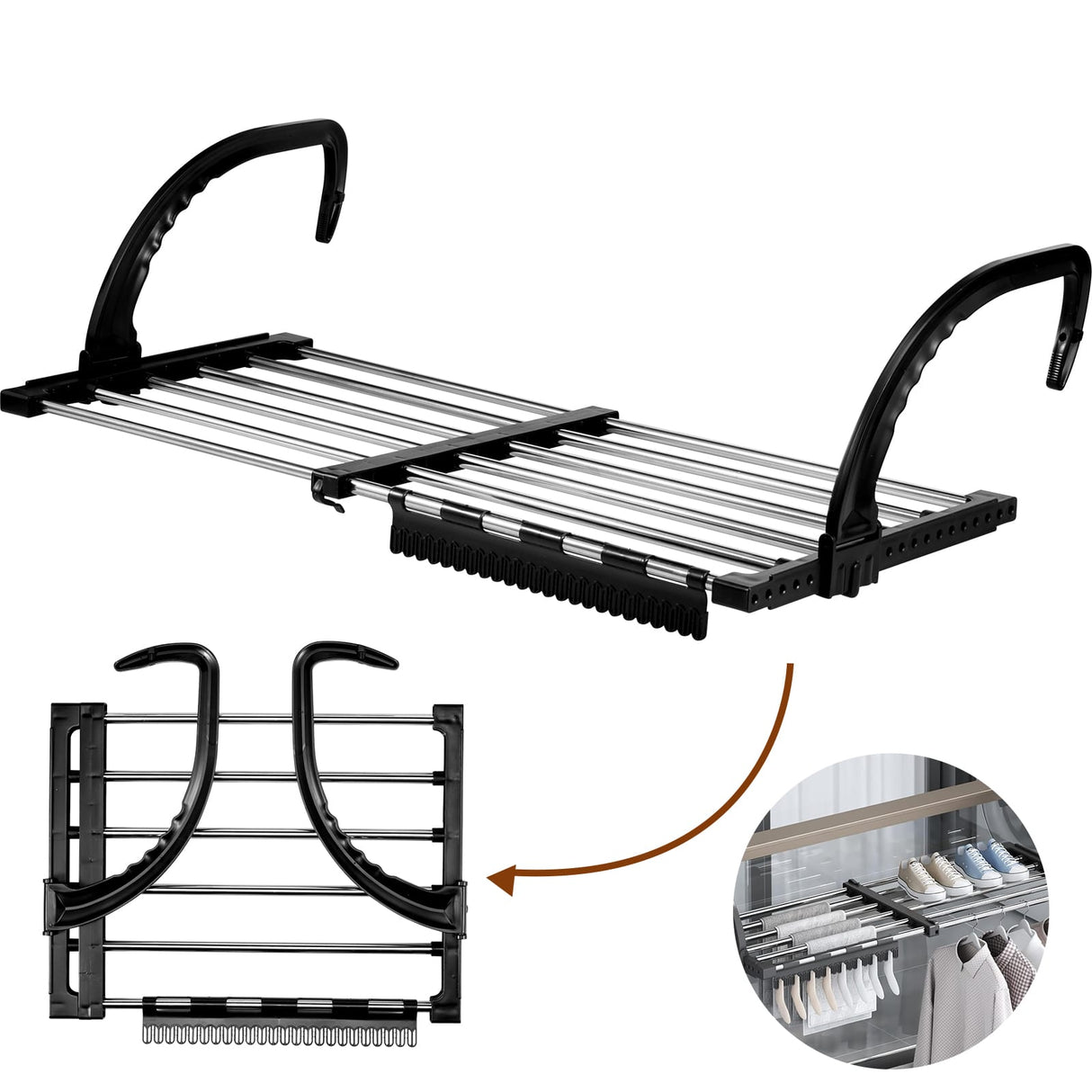 Foldable Clothes Multipurpose Drying Rack Stainless Steel for Balcony Bedroom Drying Shoes Clothes Towel Organizer Window Shoe Storage Shelf | Stretchable Size: 50cm-80cm