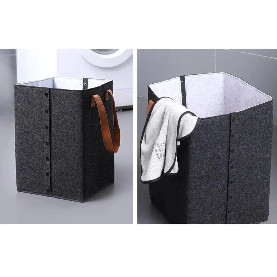 Foldable Felt Laundry Basket with Leather Handles | 32x32x50cm Laundry Supplies Laundry Baskets