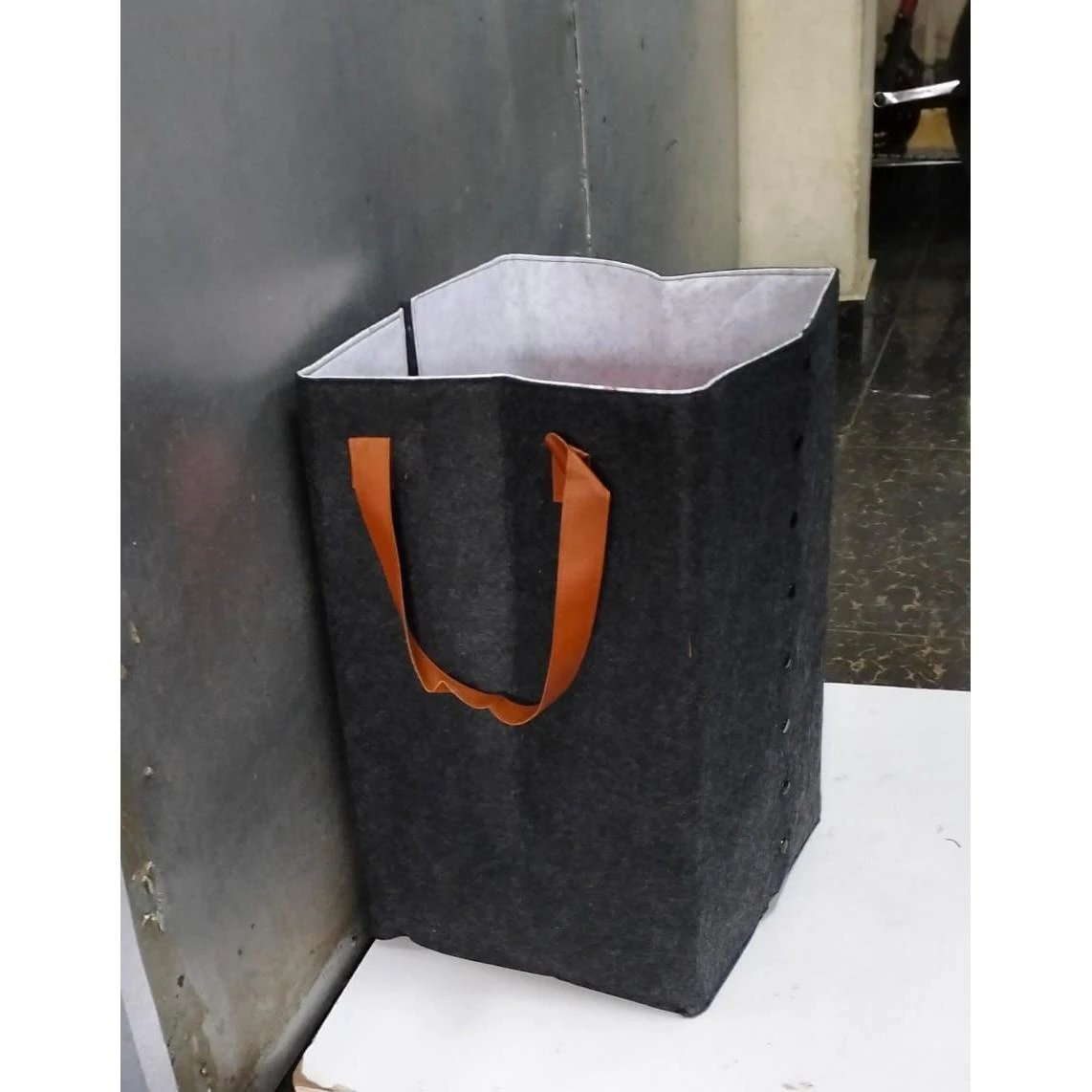 Foldable Felt Laundry Basket with Leather Handles | 32x32x50cm Laundry Supplies Laundry Baskets