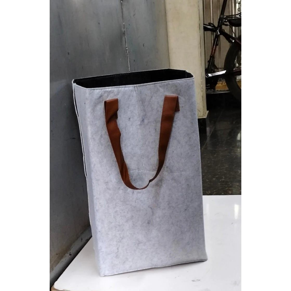 Foldable Felt Laundry Basket with Leather Handles | 32x32x50cm Laundry Supplies Laundry Baskets