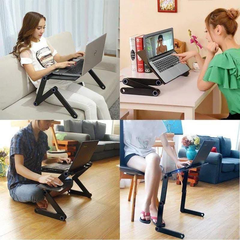 Foldable Metallic Laptop Stand with Mouse Pad and Cooling Fan – Adjustable and Portable