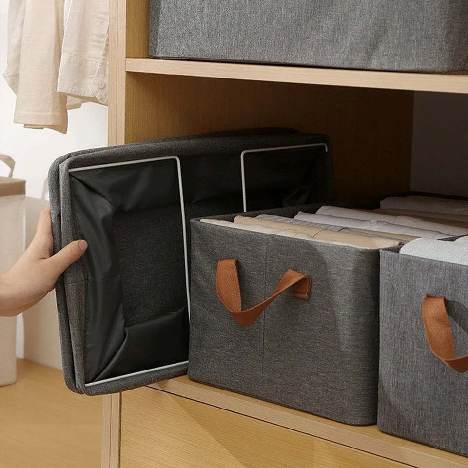 Foldable Multipurpose Hard Fabric Closet Organizer Durable Storage Box (47x28x20cm)