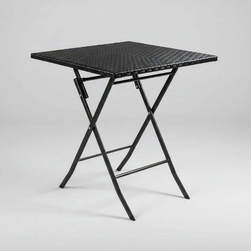 Foldable Square Outdoor Rattan-Style Table with Steel Frame