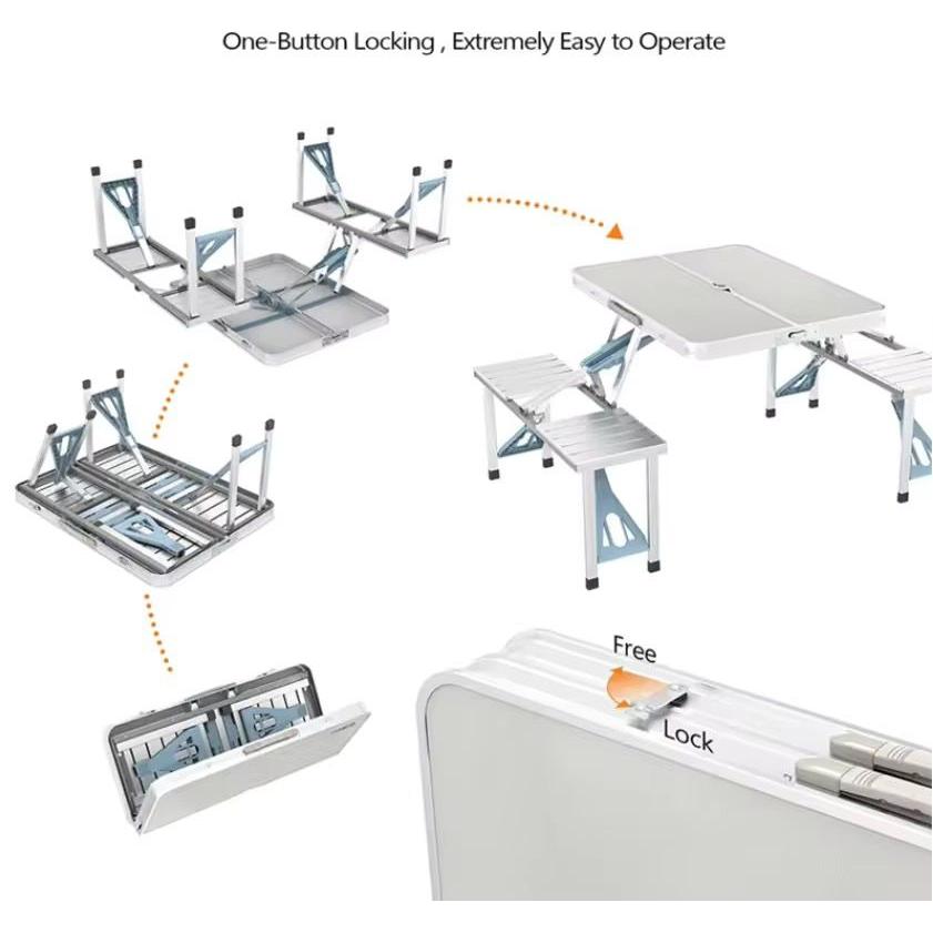 Folding Adjustable Aluminum Alloy Outdoor Picnic Table and Chair Set | Portable Camping Table with 4 Seats