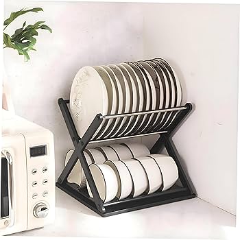 Folding Dish Drainer Rack Foldable X Shape in Black or White