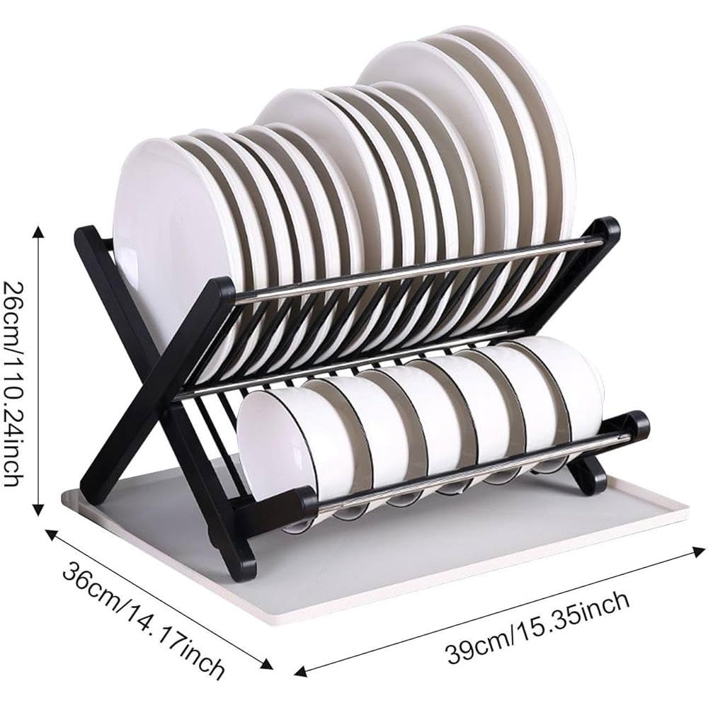 Folding Dish Drainer Rack Foldable X Shape in Black or White