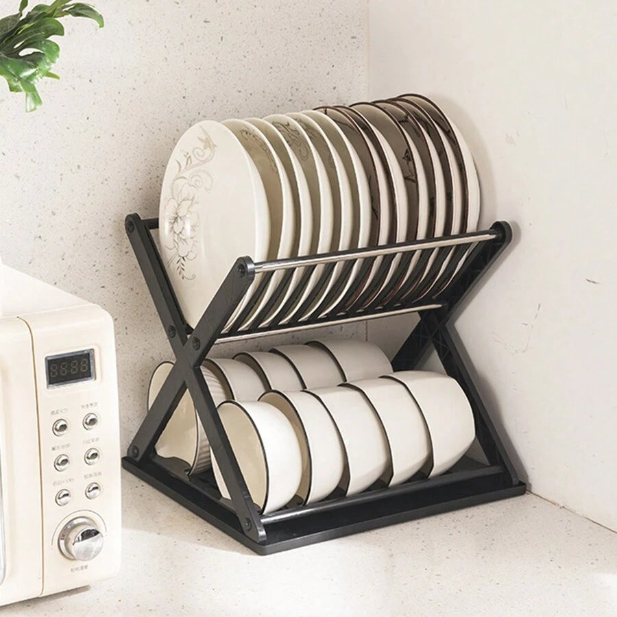 Folding Dish Drainer Rack Foldable X Shape in Black or White