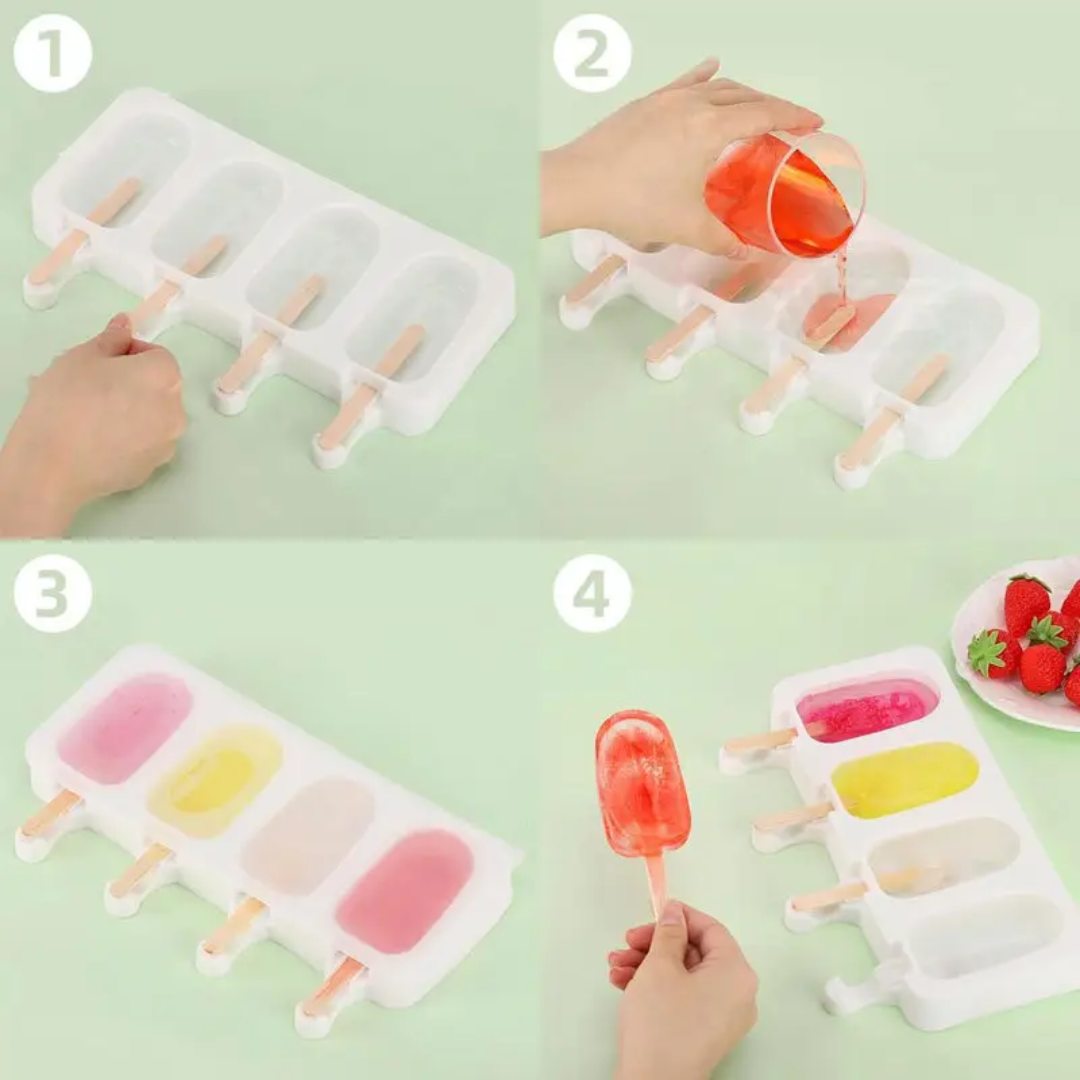 Food Safe Silicone Popsicle Mould with Lid Reusable, BPA-Free, Easy Release.