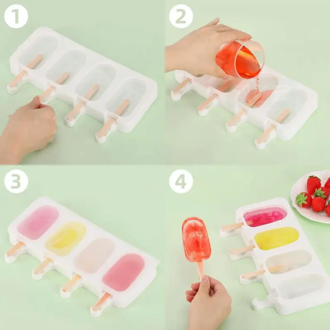Food Safe Silicone Popsicle Mould with Lid Reusable, BPA-Free, Easy Release. Kitchen Molds