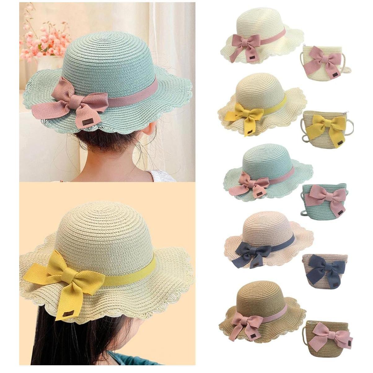 Girls Hat and Sling Bag Set – Stylish Ruffled Brim Sun Hat with Matching Shoulder Bag