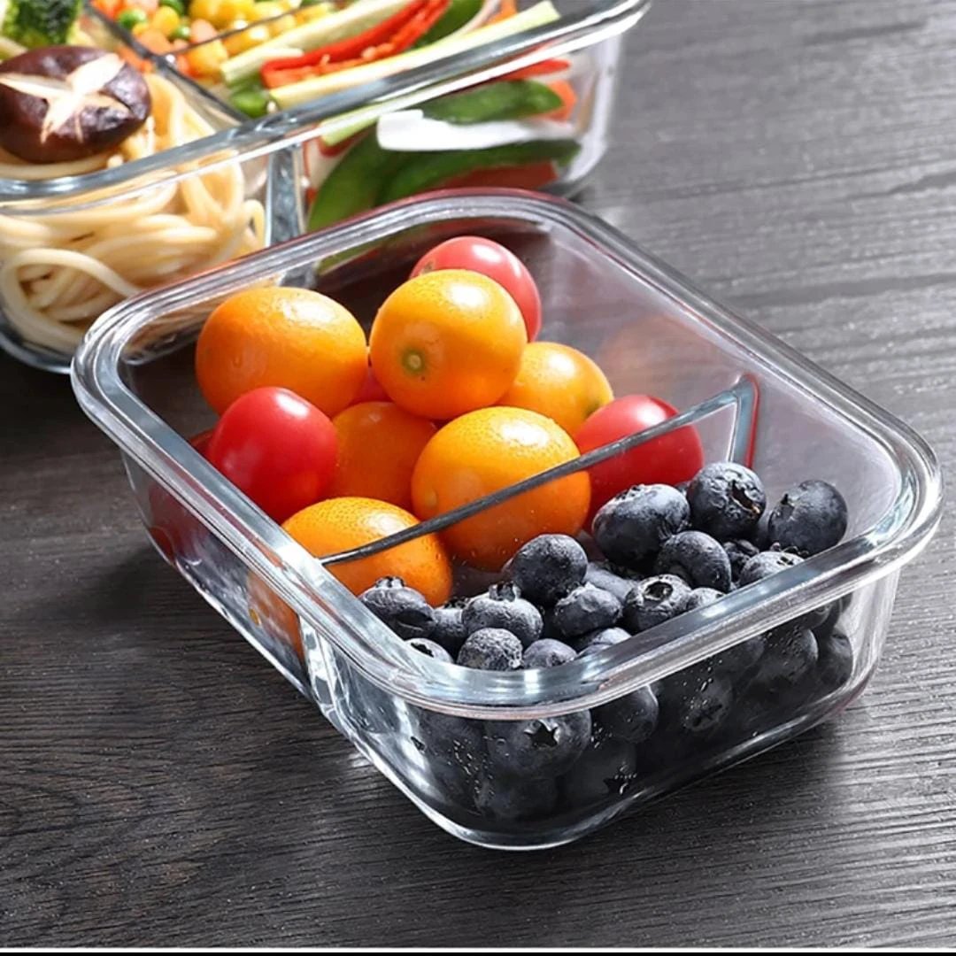 Glass Food Container,1050ml,With Partitions,Leak Proof,For Microwave,Oven, Fridge, Dishwasher safe,Meal Prep, Airtight Containers,Pink,Blue,Clear Lunch Boxes & Bottles Lunch Boxes & Totes