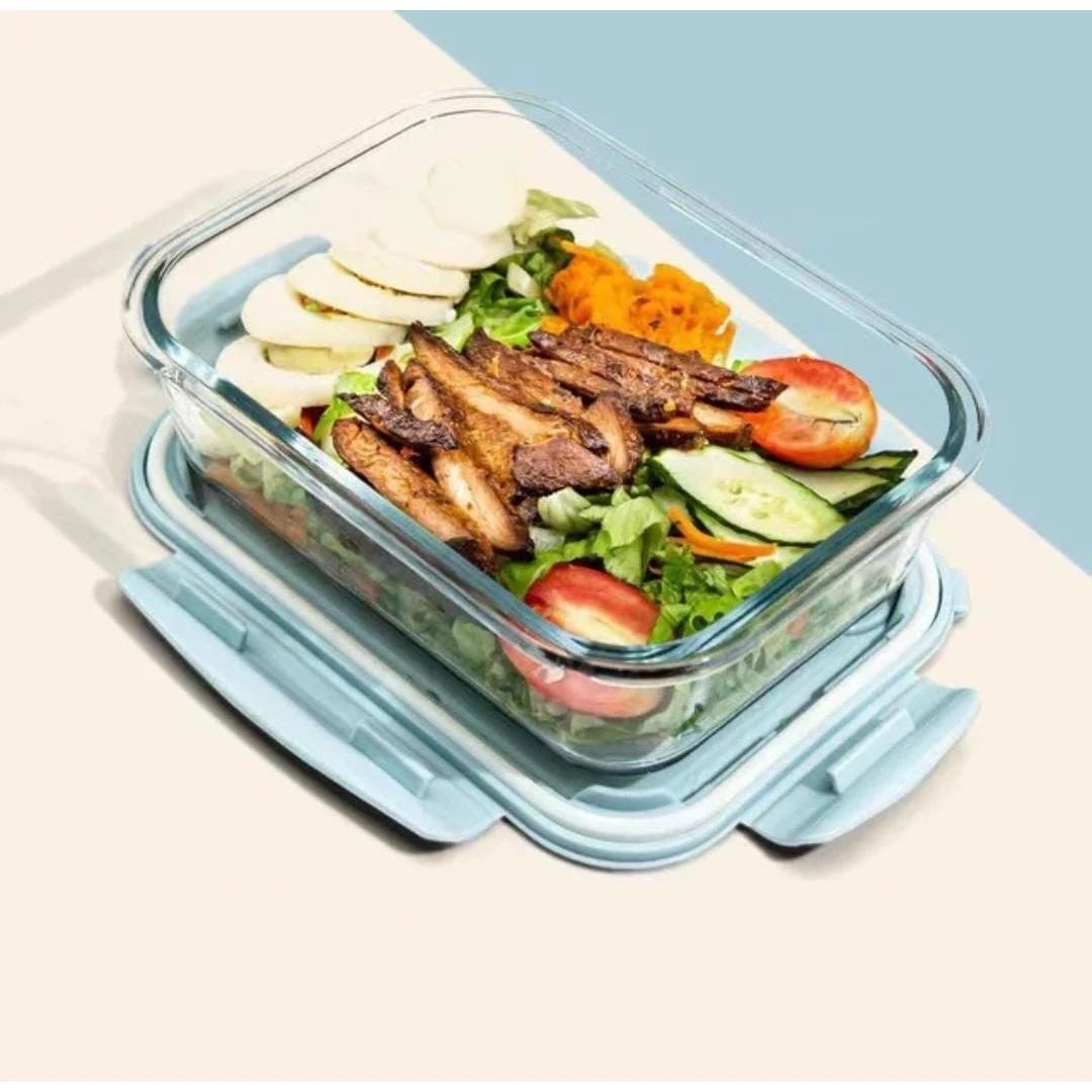 Glass Food Container,1050ml,With Partitions,Leak Proof,For Microwave,Oven, Fridge, Dishwasher safe,Meal Prep, Airtight Containers,Pink,Blue,Clear Lunch Boxes & Bottles Lunch Boxes & Totes