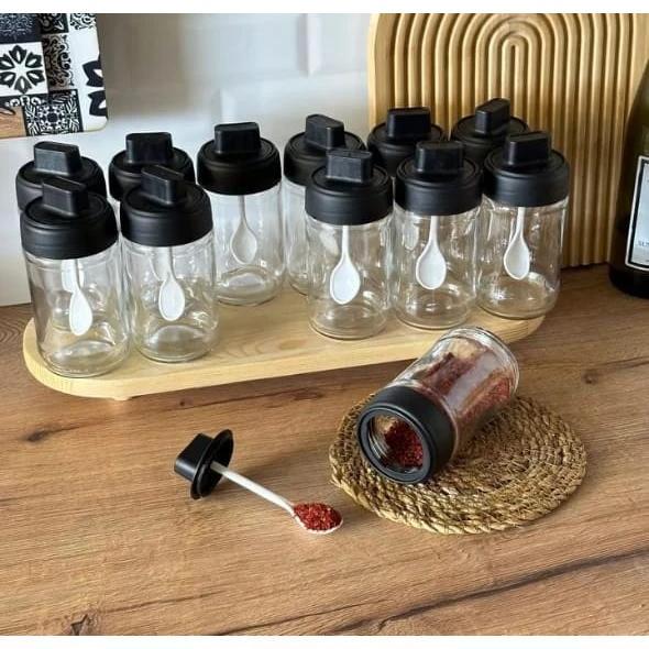 Glass Seasoning Spice Jars with Spoon | 250ml - 7x14cm Kitchen Storage Spice Organizers