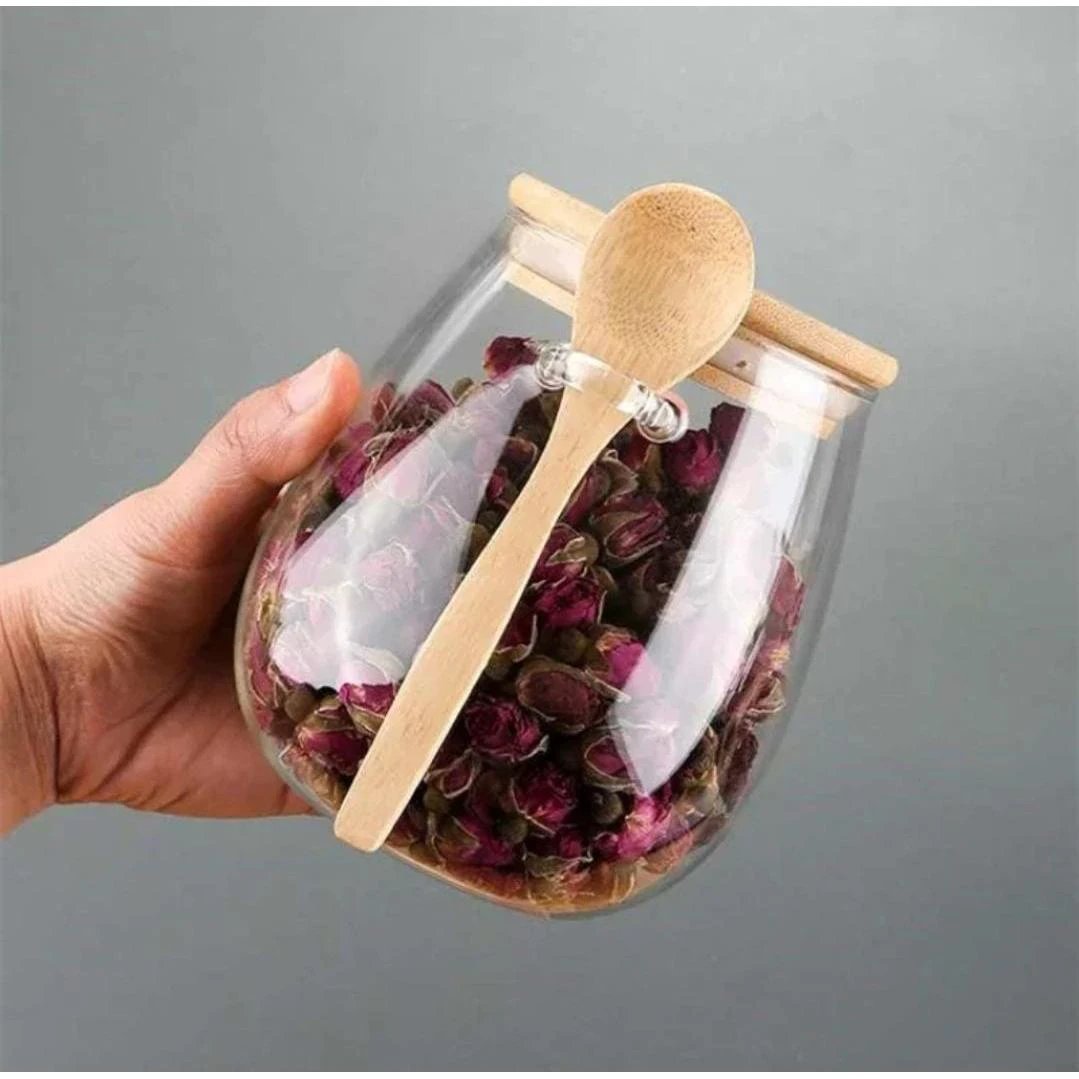 glass storage canisters with bamboo spoon and airtight lid Food containers Food Storage Containers