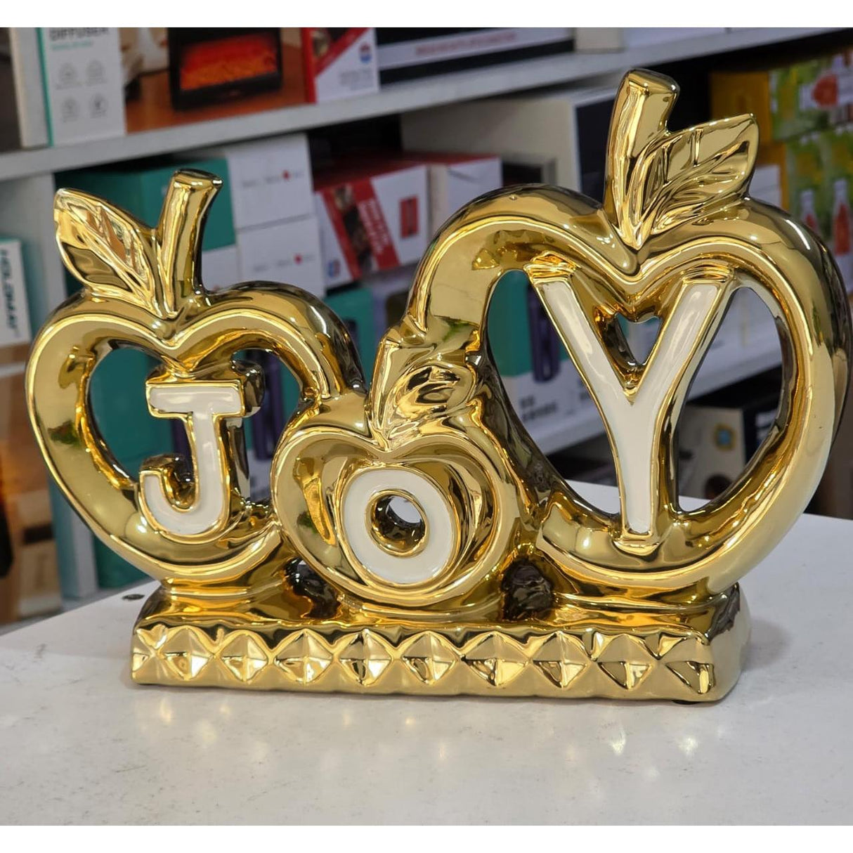 Golden JOY Apple-Themed Ceramic Tabletop Decor – Luxury Accent Piece