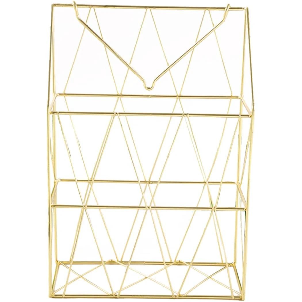 Golden Wall Mounted Magazine Desk Organizer | Stainless Steel | Metal Wire Newspaper Holder Hanging Magazine Rack File Holder Wall Black November Desk Organizers
