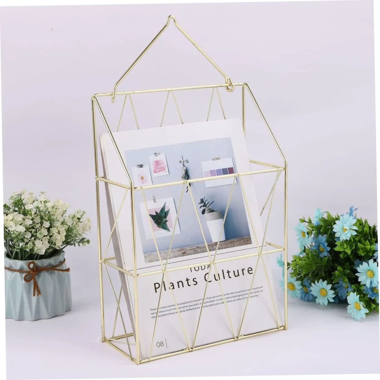Golden Wall Mounted Magazine Desk Organizer | Stainless Steel | Metal Wire Newspaper Holder Hanging Magazine Rack File Holder Wall Black November Desk Organizers