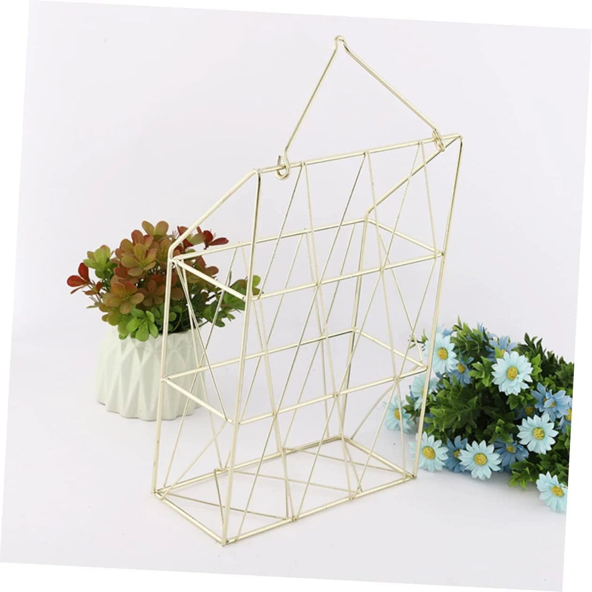 Golden Wall Mounted Magazine Desk Organizer | Stainless Steel | Metal Wire Newspaper Holder Hanging Magazine Rack File Holder Wall Black November Desk Organizers