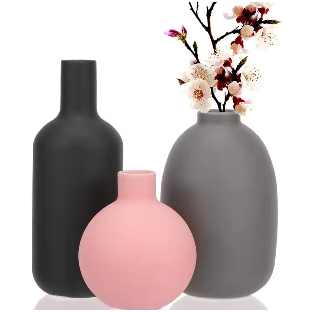 Handmade Ceramic Vase Set – 3-Piece Elegant Decorative Vases in Muted Tones