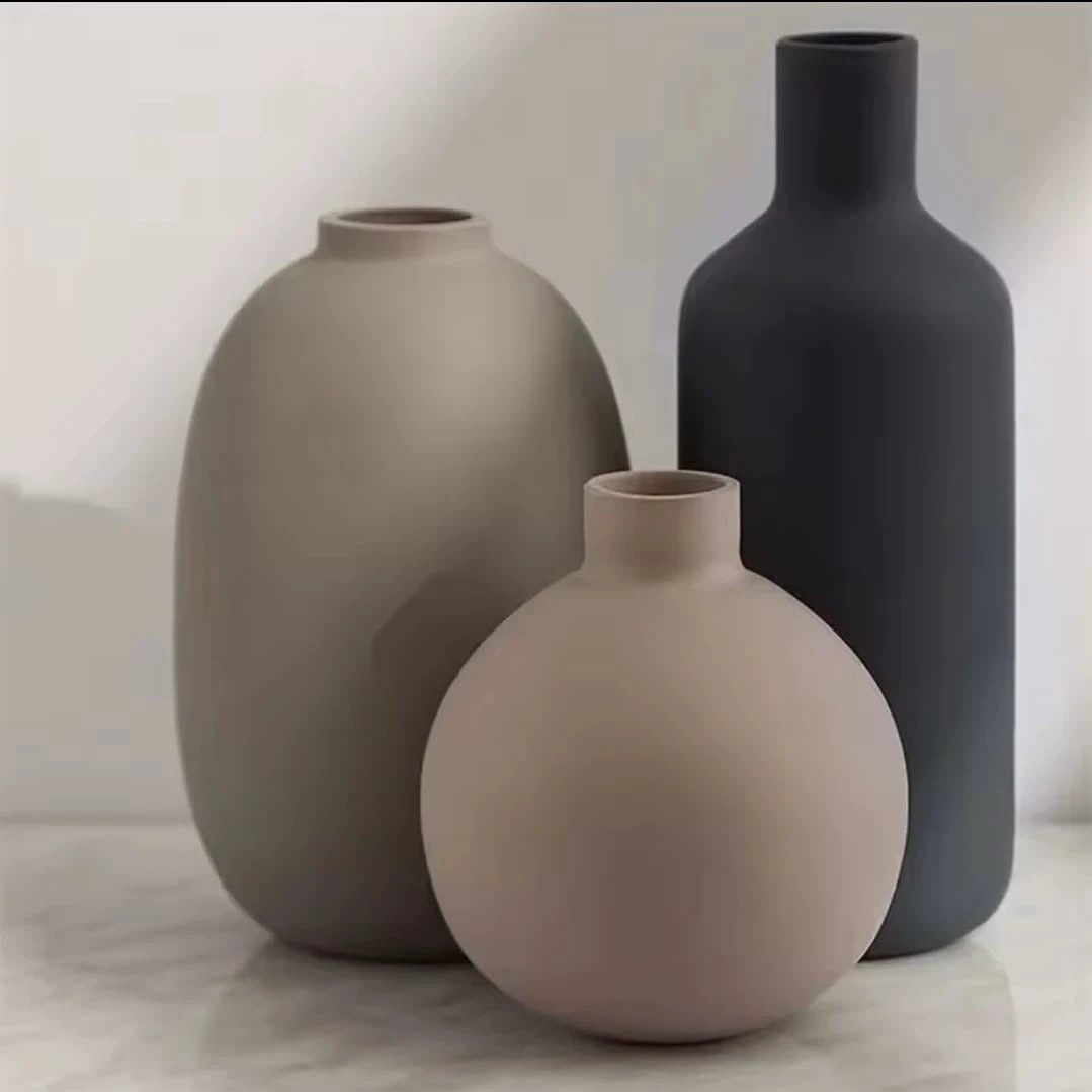 Handmade Ceramic Vase Set – 3-Piece Elegant Decorative Vases in Muted Tones Home decor Vases