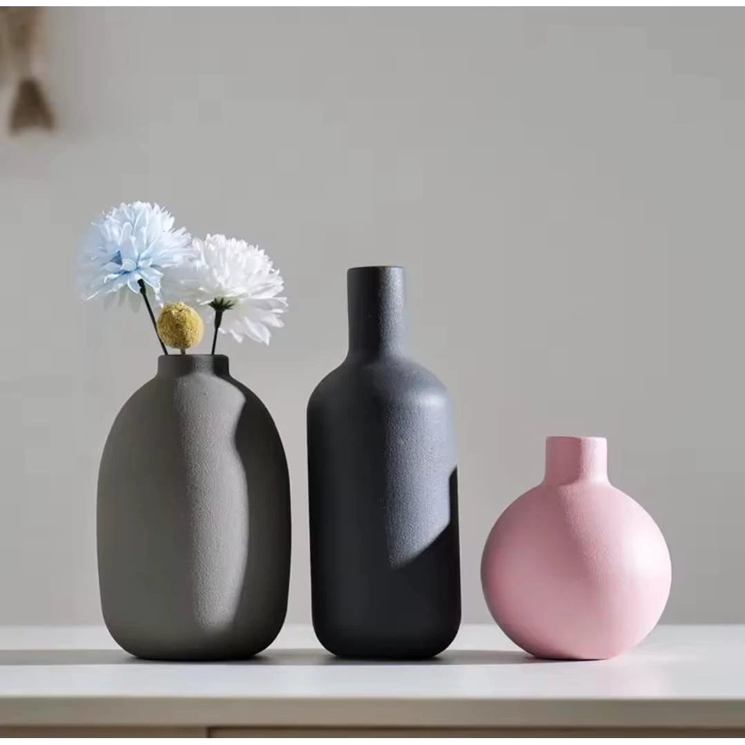 Handmade Ceramic Vase Set – 3-Piece Elegant Decorative Vases in Muted Tones Home decor Vases
