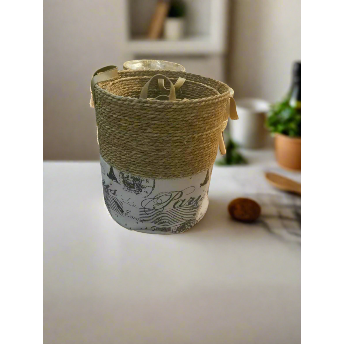 Handmade Stackable Baskets Set of 3, Woven Storage Bins for Home Organization