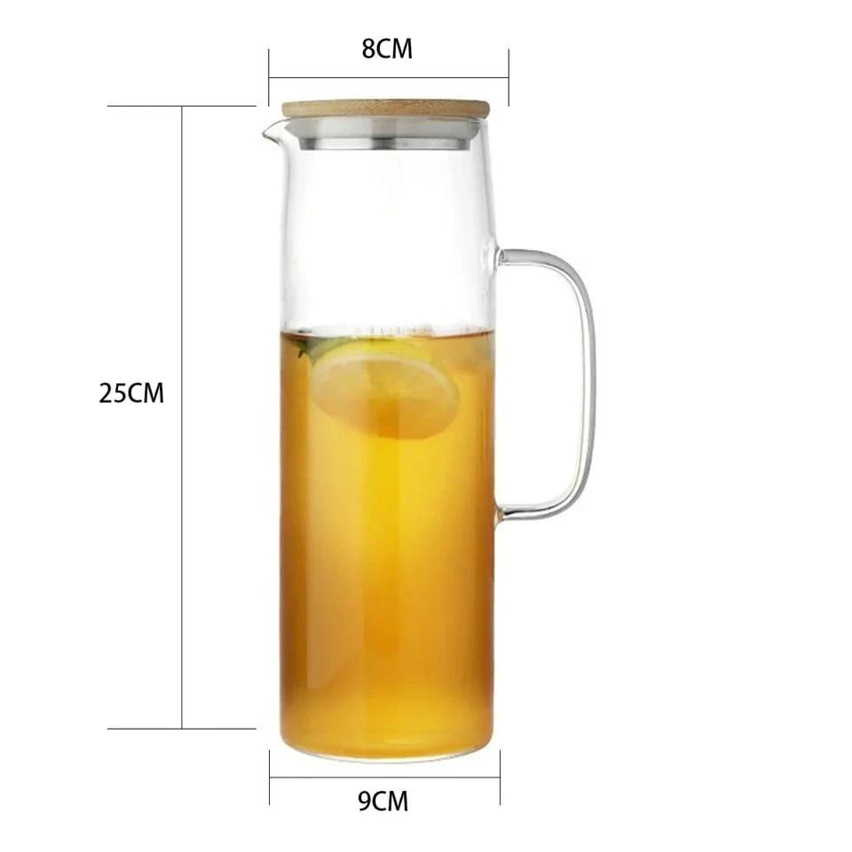 Heat Resistant Glass Jug 1.2L with Airtight Bamboo Lid Storage Containers Serving Pitchers & Carafes