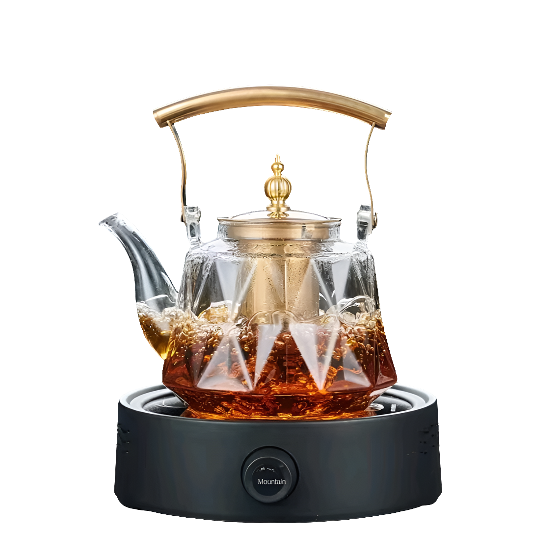 Heat Resistant Glass Teapot with Strainer Infuser and Gold Handle 1.2 Litres