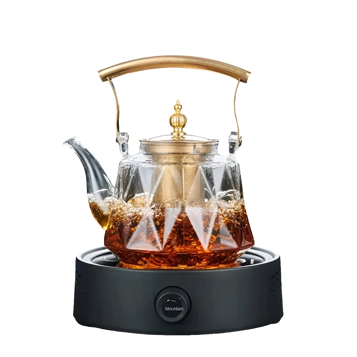 Heat Resistant Glass Teapot with Strainer Infuser and Gold Handle 1.2 Litres Kitchen appliances Teapots
