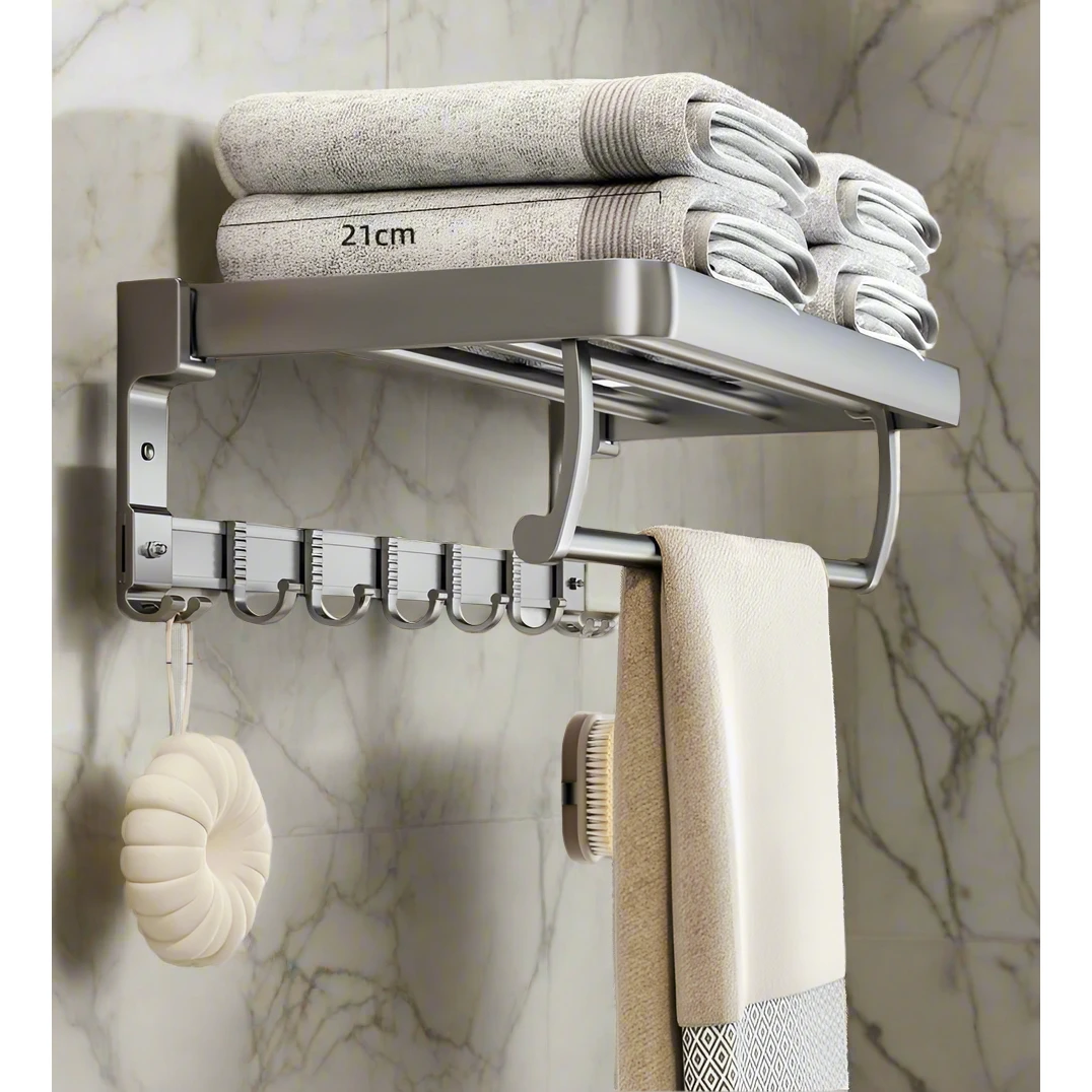Wall Mounted Towel Rack - 19.7" Heavy Duty with Hooks Bathroom Storage Towel Racks
